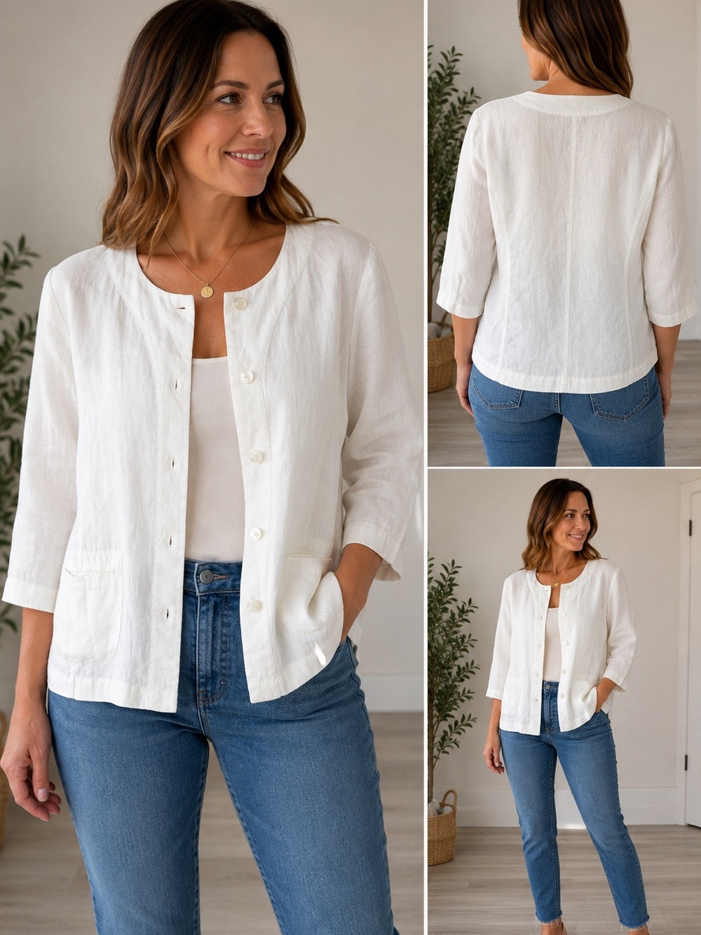 Choices Cream Button-Front Linen Top